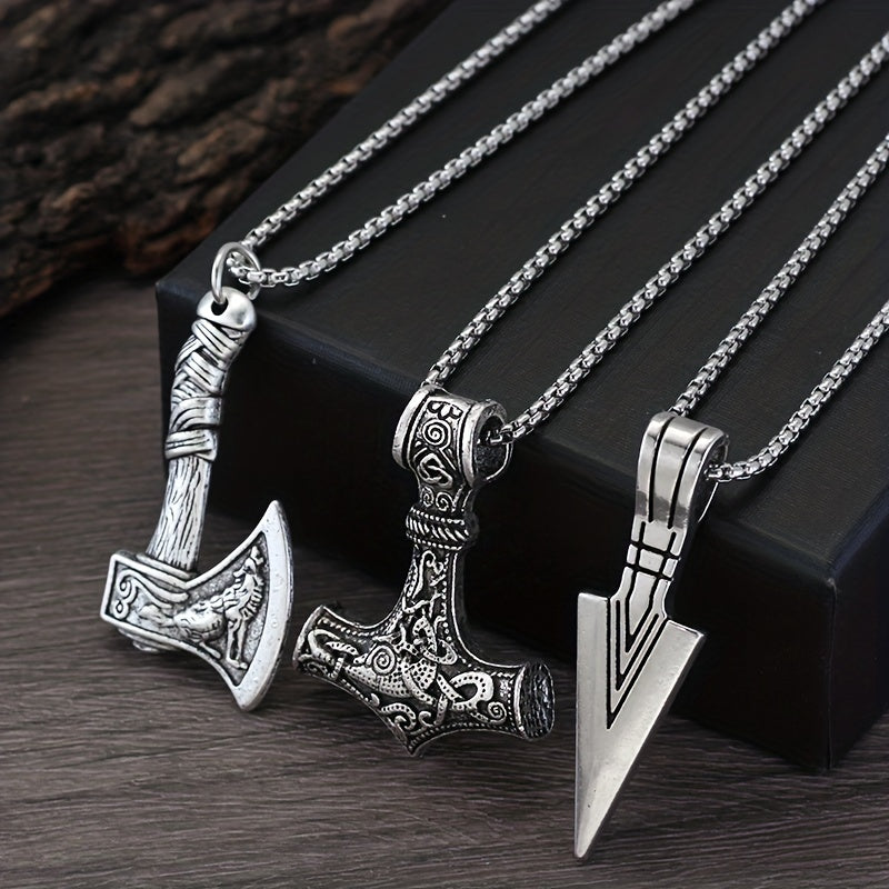 Men's Viking Necklace Hammer Compass Knot Wolf Axe Pendant