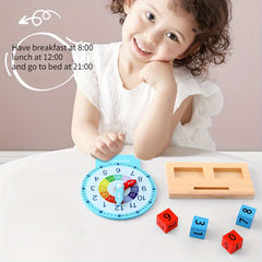 Wooden Early Education Alarm Clock Block Cube Game Learning Tools