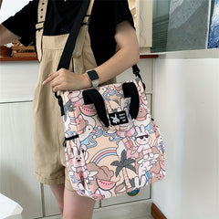 Cat Print Canvas Messenger Bag for Laptop