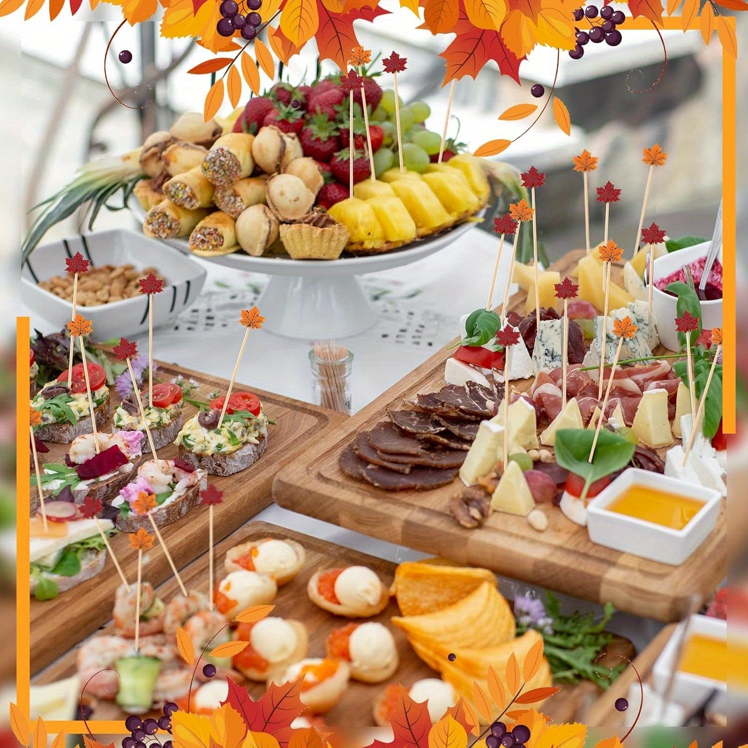 50pcs Bamboo Cocktail Picks for Drinks & Appetizers, Autumn Party Decorations