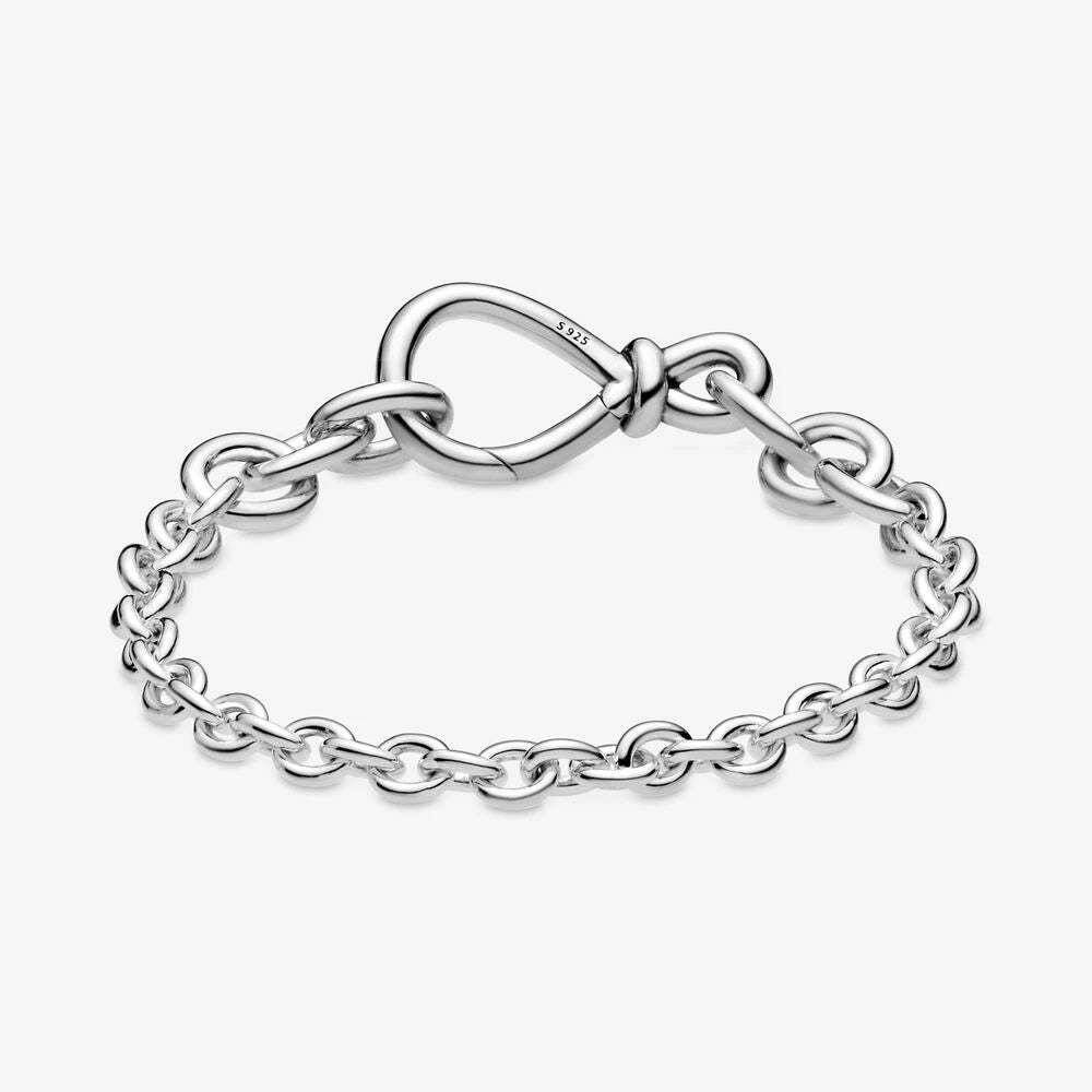 925 Silver Pan Charm Infinity Knot Chain Bracelet Bangle DIY Gift