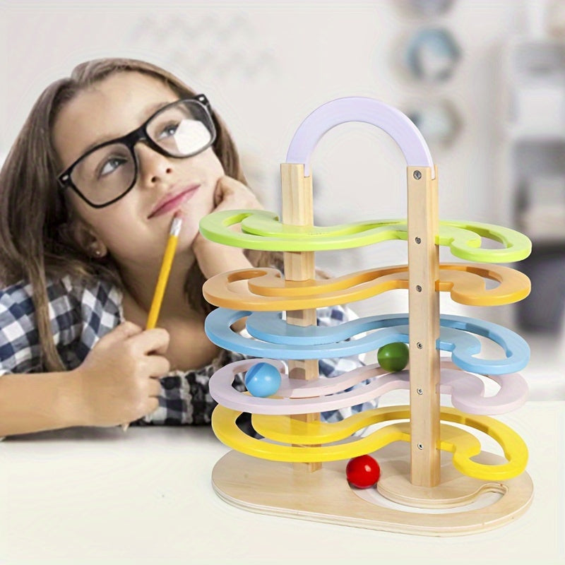 Wooden Marble Run Track Set for Kids