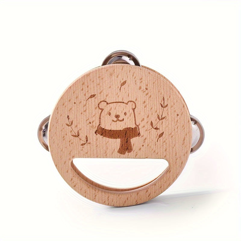 Wooden Bear Shaped Baby Rattle Bell Toy