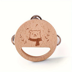 Wooden Bear Shaped Baby Rattle Bell Toy