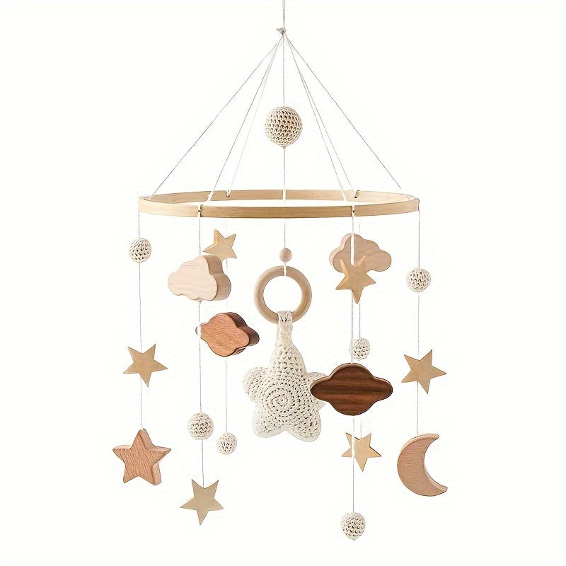 Wooden Stars Rattles Bed Bell Hand Crochet for Crib Stroller