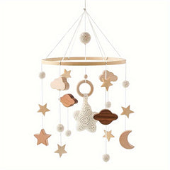 Wooden Stars Rattles Bed Bell Hand Crochet for Crib Stroller