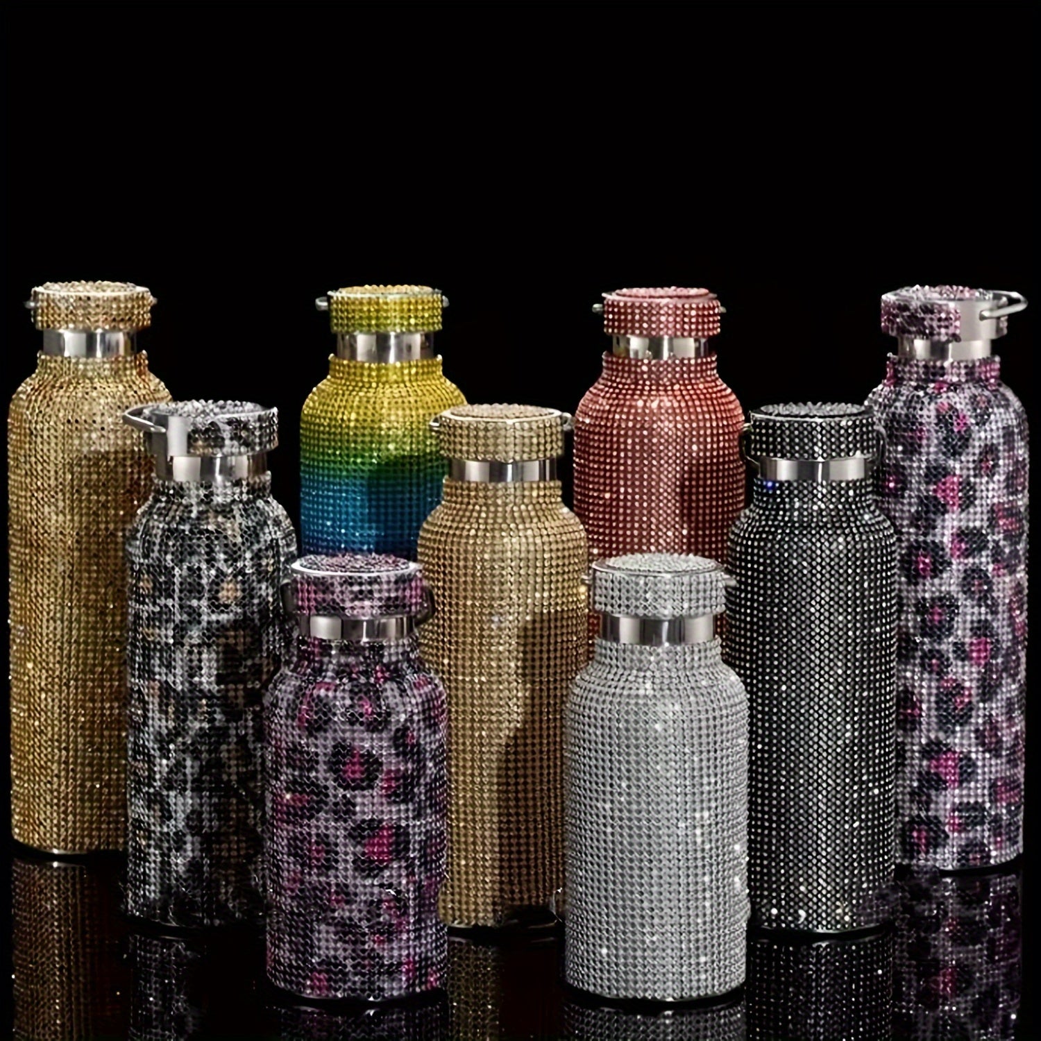 Sparkling Studded Vacuum Flask 500ml Insulated Water Bottles Travel Thermal Cups