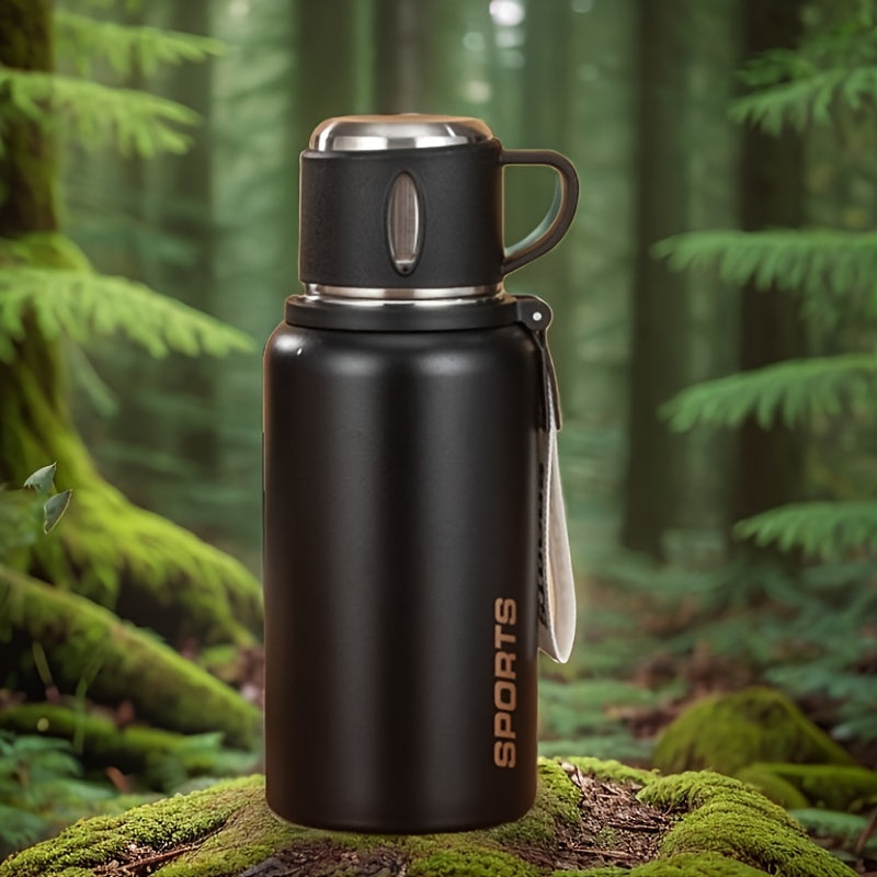 316 SS Insulated Water Bottle with Rope - Portable Kettle Coffee Cup Lid