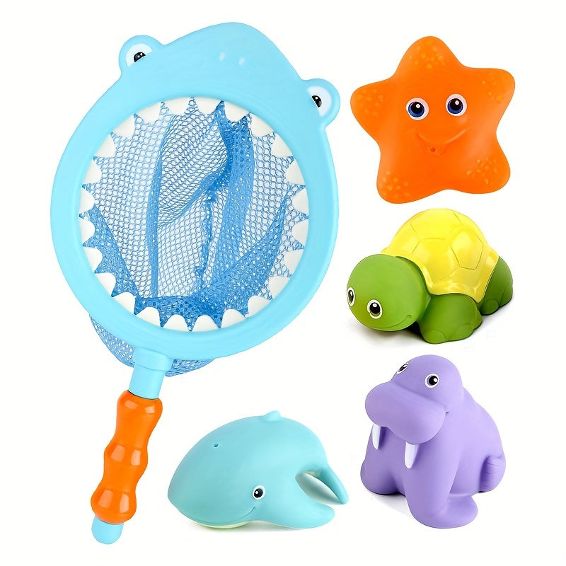 5pcs Squishy Animal Bath Toys Set Water Spray Shark Fishing Game for Kids