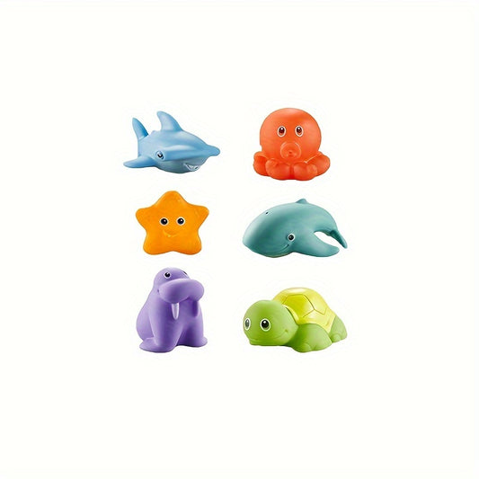 6pcs Rubber Ocean Animals Bath Toys Shower Floating Swimming Halloween