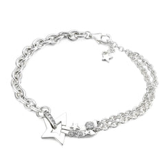 925 Silver Shooting Star Double Chain Bracelet Women Bead Charm Gift