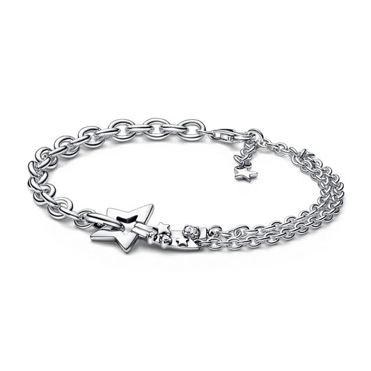 925 Silver Shooting Star Double Chain Bracelet Women Bead Charm Gift
