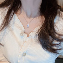 925 Silver Square Diamond Necklace Moissanite Pendant Wedding