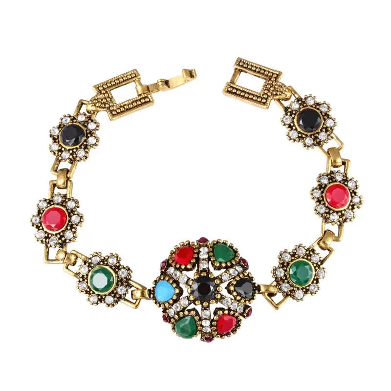Vintage Tibet Alloy Colorful Resin Bracelet for Women