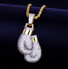 Hip Hop Ice Out Zircon Boxing Gloves Pendant Necklace Men Women