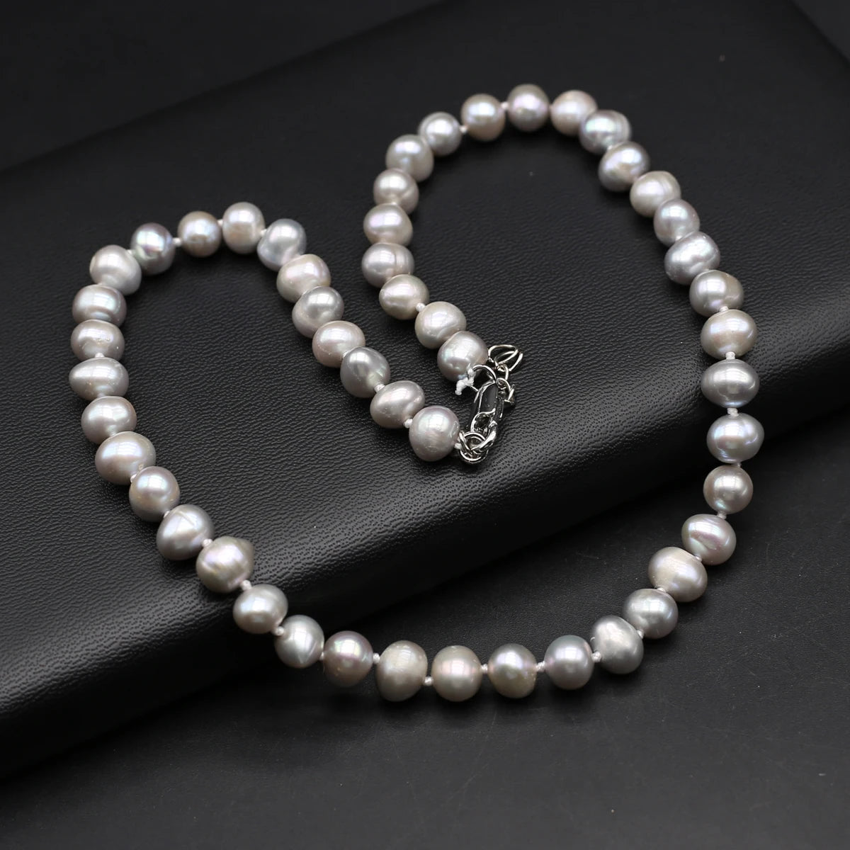 Grey Freshwater Pearl Necklace 8-9mm Round Pearls 45cm