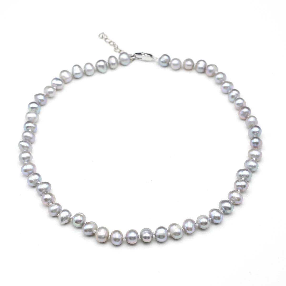 Grey Freshwater Pearl Necklace 8-9mm Round Pearls 45cm