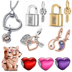925 Silver Padlock & Key Dangle Charm for Bracelet