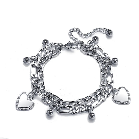 Punk Silver Chain Bracelet Cross Heart Bear Pendant