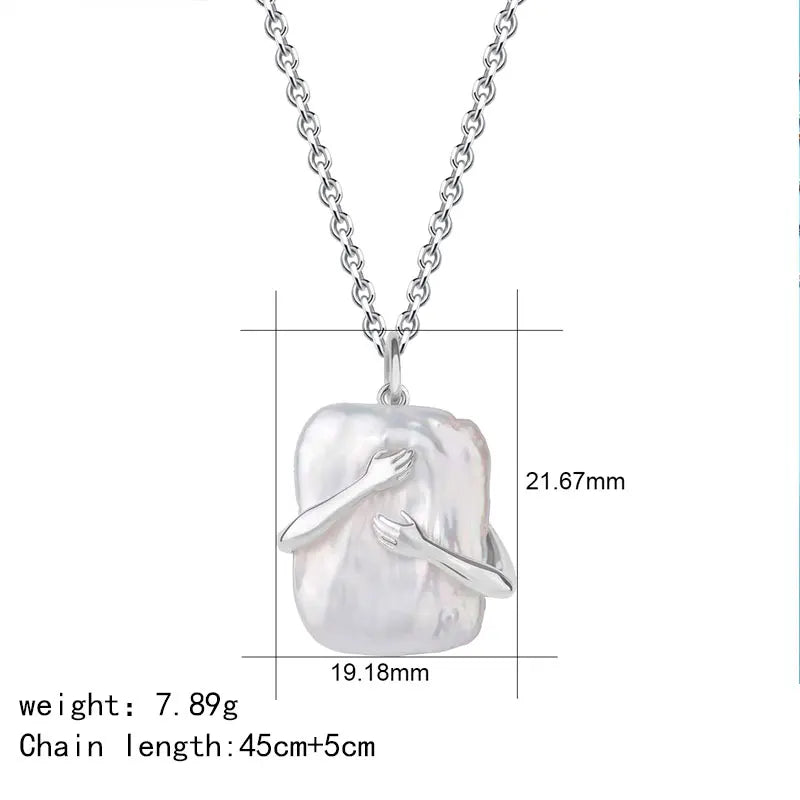 S925 Silver Women's Pearl Necklace Couple Hug Pendant Chain 2021