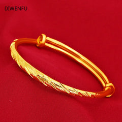 14K Yellow Bangles for Women Wedding Pulseira Feminina Bizuteria Bangles