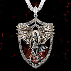 Vintage Men's Saint Michael Pendant Necklace Knight Shield Jewelry