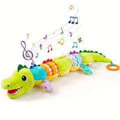 Green Crocodile Music Crinkle Rattles Sensory Toy for Infants Tummy Time