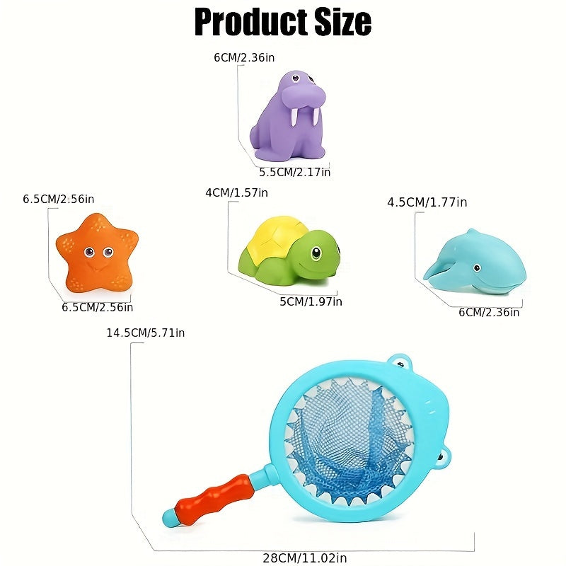 5pcs Squishy Animal Bath Toys Set Water Spray Shark Fishing Game for Kids