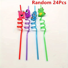 24 Pack Monster Themed Crazy Straws for Parties - PP Plastic
