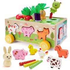 Wooden Farm Toy Set - Shape Recognition Learning and Fine Motor Skills