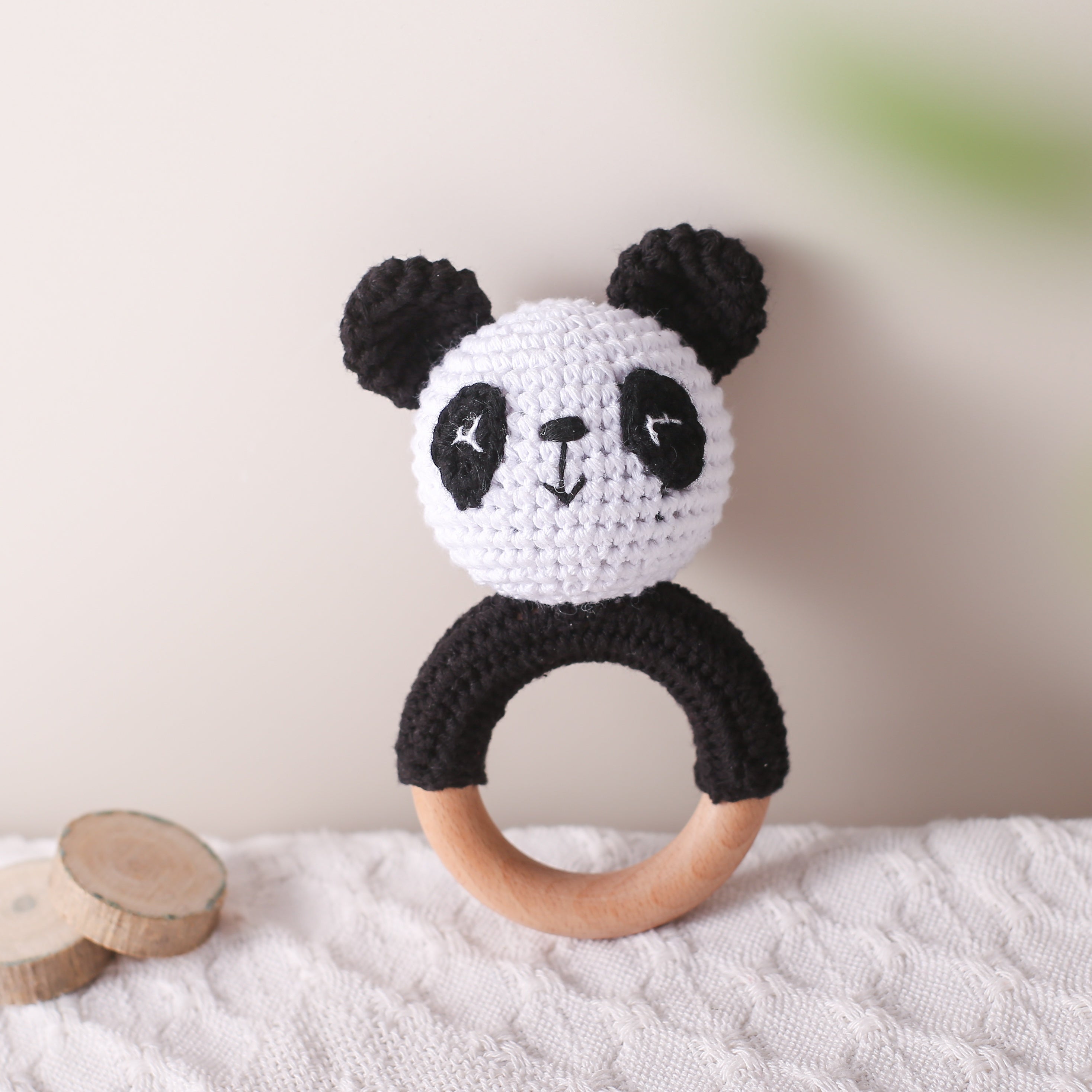 Wooden Crochet Rattle Teething Toy Handheld Bell Gift