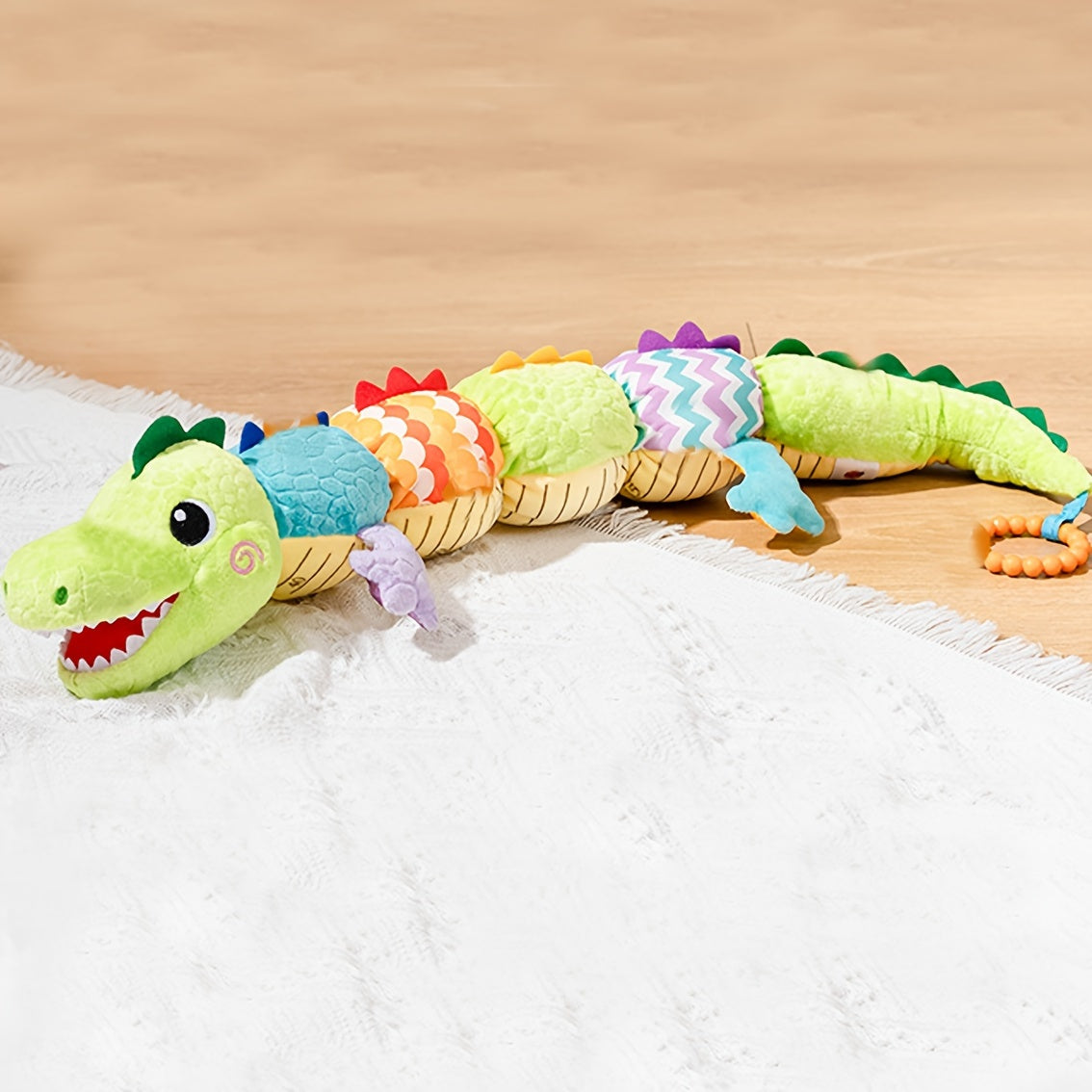 Green Crocodile Music Crinkle Rattles Sensory Toy for Infants Tummy Time