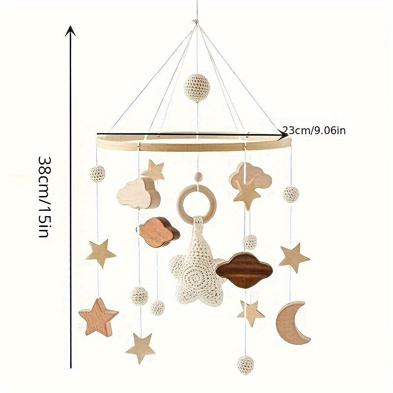 Wooden Stars Rattles Bed Bell Hand Crochet for Crib Stroller