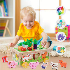 Wooden Farm Toy Set - Shape Recognition Learning and Fine Motor Skills
