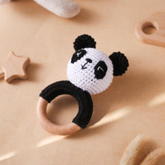 Wooden Crochet Rattle Teething Toy Handheld Bell Gift