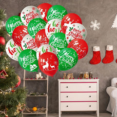Christmas Party Balloon Set Green Red Reindeer Tree Prints Festive Deco