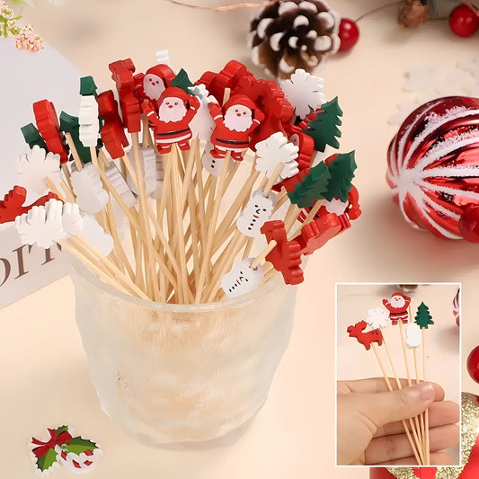 100pcs Christmas Santa Claus Bamboo Picks for Holiday Parties Table Decor