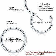 1PC Surgical Steel Hinged Nose Rings Hoop Ring Sleeper Lip Ear Nose Body Piercin