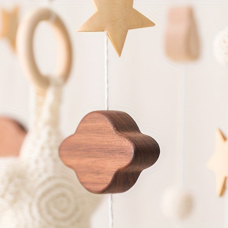 Wooden Stars Rattles Bed Bell Hand Crochet for Crib Stroller