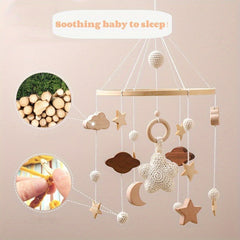 Wooden Stars Rattles Bed Bell Hand Crochet for Crib Stroller