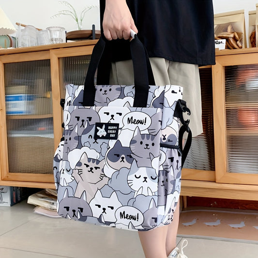 Cat Print Canvas Messenger Bag for Laptop