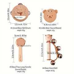 Wooden Bear Shaped Baby Rattle Bell Toy