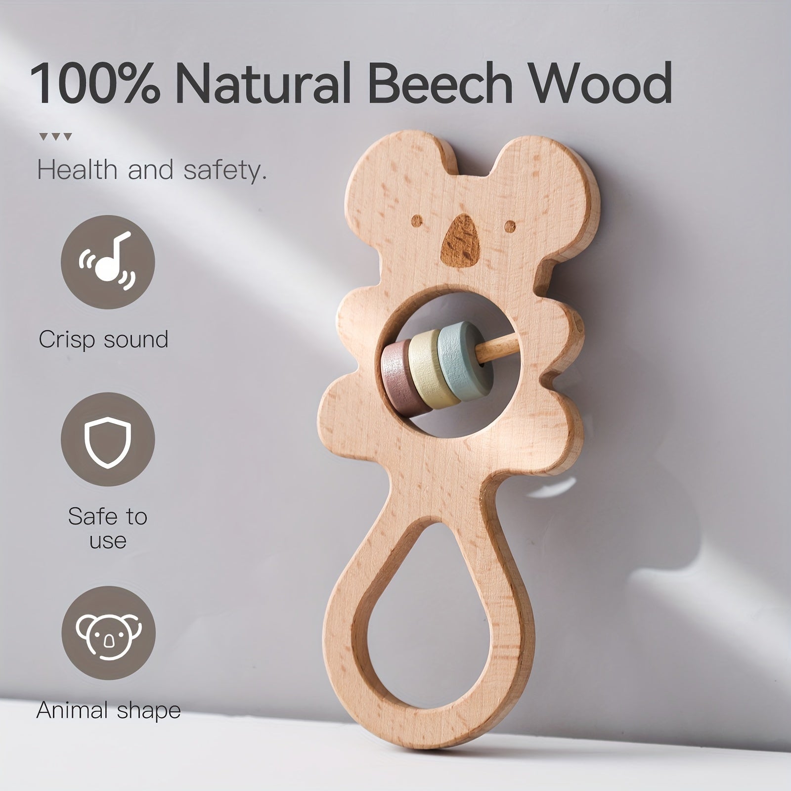 Koala Wooden Hand Rattle Early Learning Chewable Toy for Kids