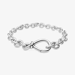 925 Silver Pan Charm Infinity Knot Chain Bracelet Bangle DIY Gift