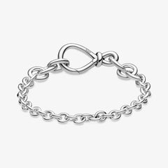925 Silver Pan Charm Infinity Knot Chain Bracelet Bangle DIY Gift
