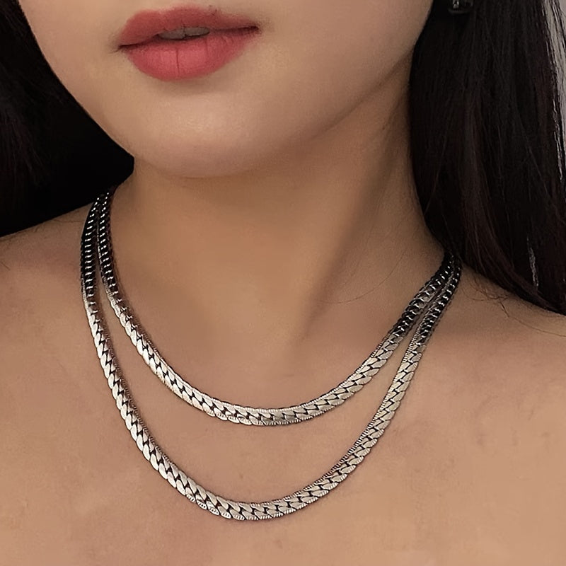 Embossed Cuban Chain Necklace Stainless Steel Women's Jewelry