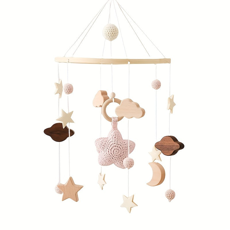 Wooden Stars Rattles Bed Bell Hand Crochet for Crib Stroller