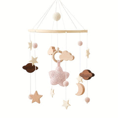 Wooden Stars Rattles Bed Bell Hand Crochet for Crib Stroller