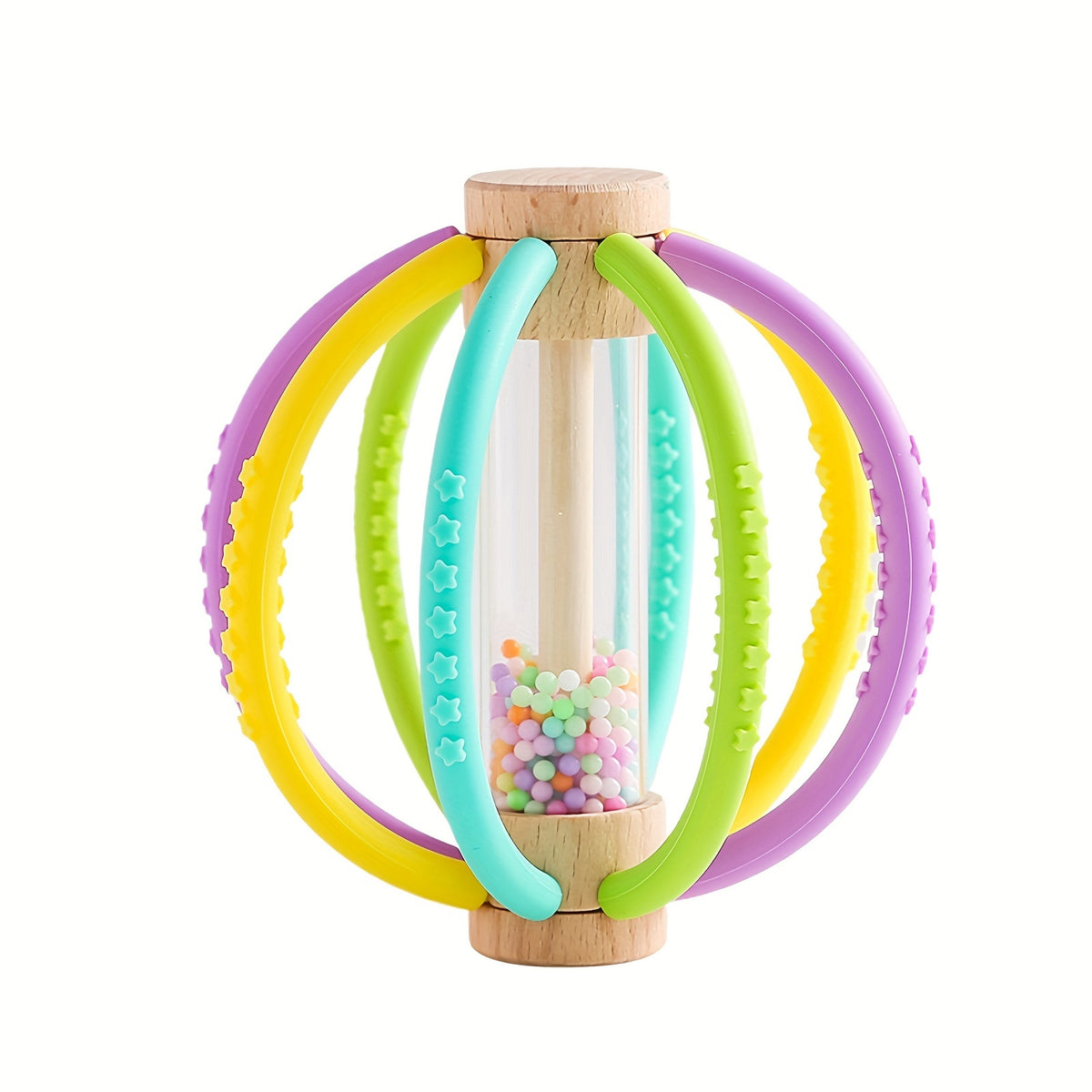 Wooden & Silicone Rattle + Colorful Sand Timer Set
