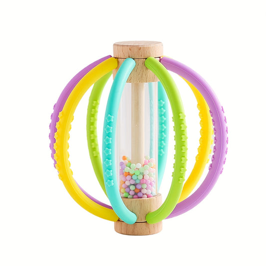 Wooden & Silicone Rattle + Colorful Sand Timer Set